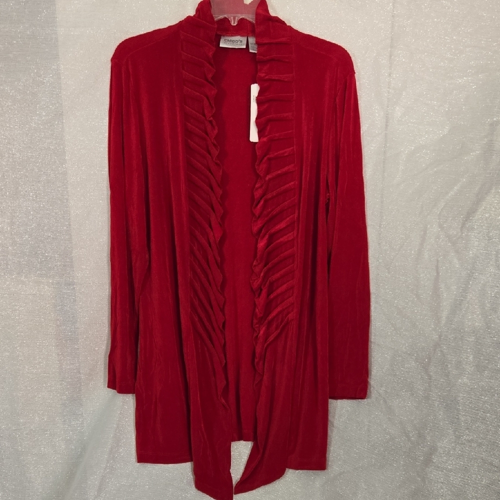 Chico's Travellers Collection Red Princess Pleat Jacket with Draped Design